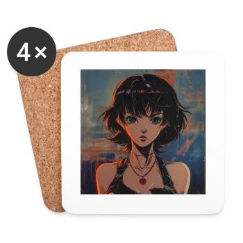 80er Jahre Anime Mädchen beruhigender hochwertiger Modedruck - Untersetzer (4er-Set) - Weiß - Vorne