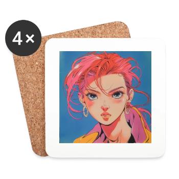 Impression de mode de haute qualité de fille anime des années 80 - Dessous de verre (lot de 4) - blanc - Devant