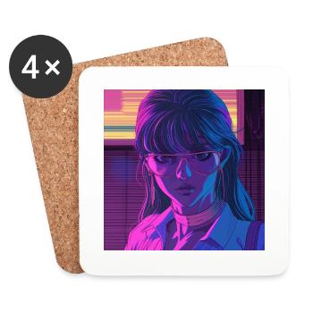 80er Jahre Anime Mädchen beruhigender hochwertiger Modedruck - Untersetzer (4er-Set) - Weiß - Vorne