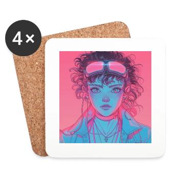 80er Jahre Anime Mädchen beruhigender hochwertiger Modedruck - Untersetzer (4er-Set) - Weiß - Vorne