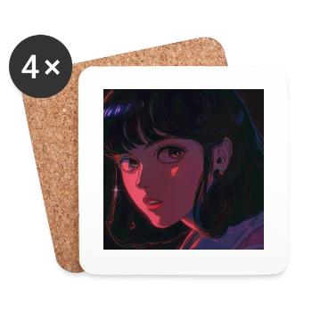 80er Jahre Anime Mädchen beruhigender hochwertiger Modedruck - Untersetzer (4er-Set) - Weiß - Vorne
