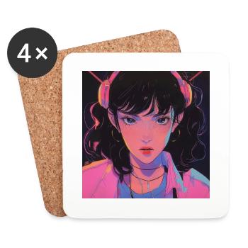 80er Jahre Anime Mädchen beruhigender hochwertiger Modedruck - Untersetzer (4er-Set) - Weiß - Vorne