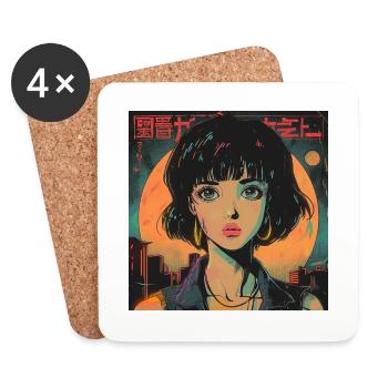 80er Jahre Anime Mädchen beruhigender hochwertiger Modedruck - Untersetzer (4er-Set) - Weiß - Vorne
