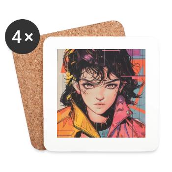 Impression de mode de haute qualité de fille anime des années 80 - Dessous de verre (lot de 4) - blanc - Devant