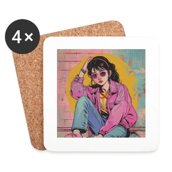 80er Jahre Anime Mädchen beruhigender hochwertiger Modedruck - Untersetzer (4er-Set) - Weiß - Vorne