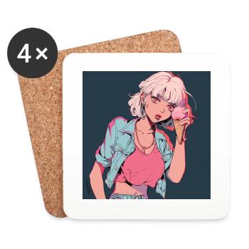 80er Jahre Anime Mädchen beruhigend hochwertiger Modedruck - Untersetzer (4er-Set) - Weiß - Vorne