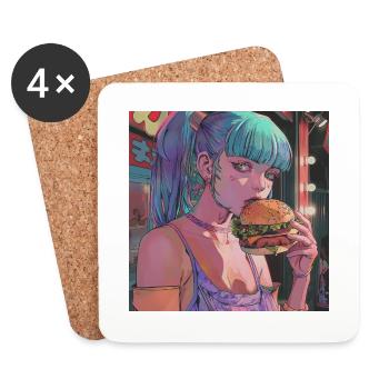Impression de mode de haute qualité de fille anime des années 80 - Dessous de verre (lot de 4) - blanc - Devant
