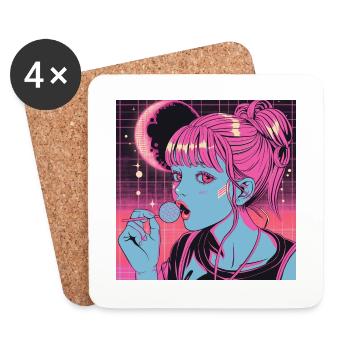 80er Jahre Anime Mädchen beruhigender hochwertiger Modedruck - Untersetzer (4er-Set) - Weiß - Vorne