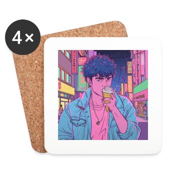 80er Jahre Anime Typ beruhigender hochwertiger Modedruck - Untersetzer (4er-Set) - Weiß - Vorne