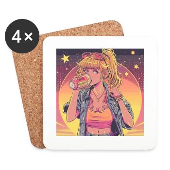 Impression de mode de haute qualité de fille anime des années 80 - Dessous de verre (lot de 4) - blanc - Devant