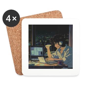 80s anime guy calming high quality fashion print - Coasters (set of 4) - white - Front