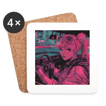 Impression de mode de haute qualité de fille anime des années 80 - Dessous de verre (lot de 4) - blanc - Devant