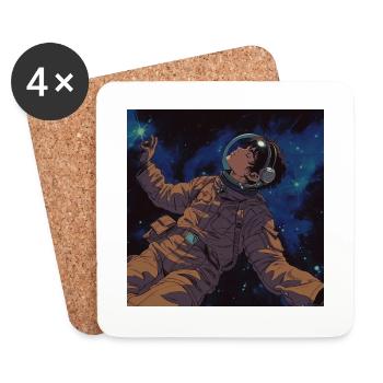 Un gars d’anime des années 80 écoutant de la musique dans l’espace - Dessous de verre (lot de 4) - blanc - Devant