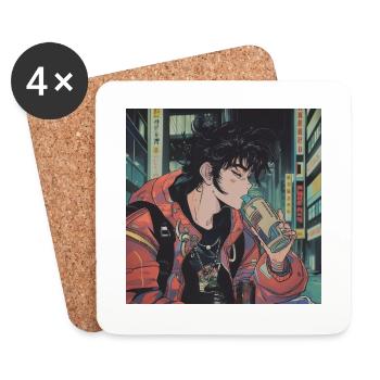 Années 80 Anime Guy Calmant Impression de mode de haute qualité - Dessous de verre (lot de 4) - blanc - Devant