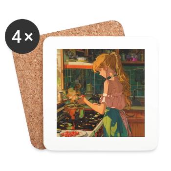 80s anime girl calming high quality fashion print - Coasters (set of 4) - white - Front