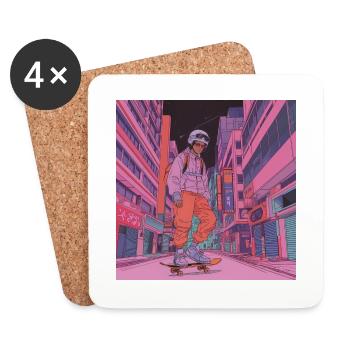 Années 80 Anime Guy Calmant Impression de mode de haute qualité - Dessous de verre (lot de 4) - blanc - Devant