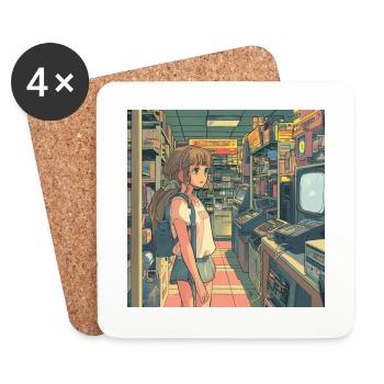 80er Jahre Anime Mädchen beruhigender hochwertiger Modedruck - Untersetzer (4er-Set) - Weiß - Vorne