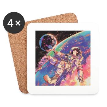 80er Jahre Anime Mädchen beruhigender hochwertiger Modedruck - Untersetzer (4er-Set) - Weiß - Vorne