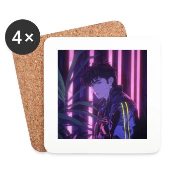 80s anime guy calming high quality fashion print - Coasters (set of 4) - white - Front