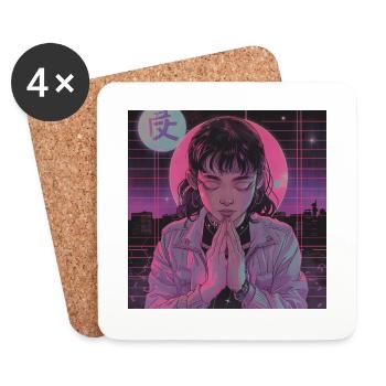 80er Jahre Anime Mädchen beruhigender hochwertiger Modedruck - Untersetzer (4er-Set) - Weiß - Vorne