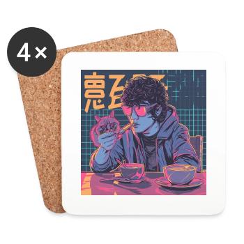 Années 80 Anime Guy Calmant Impression de mode de haute qualité - Dessous de verre (lot de 4) - blanc - Devant