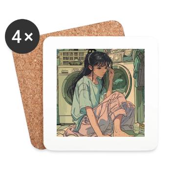80s anime girl calming high quality fashion print - Coasters (set of 4) - white - Front
