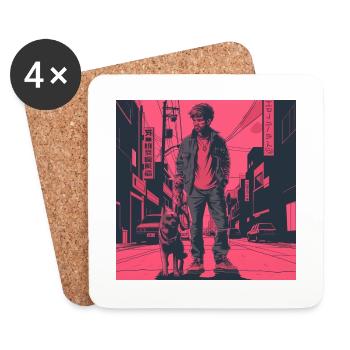 80s anime guy calming high quality fashion print - Coasters (set of 4) - white - Front