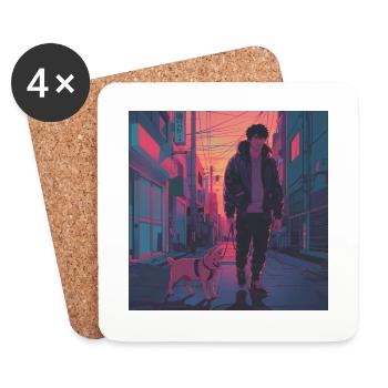 80s anime guy calming high quality fashion print - Coasters (set of 4) - white - Front