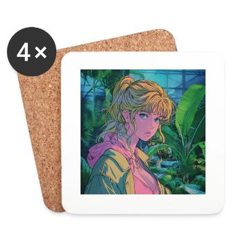 80er Jahre Anime Mädchen beruhigender hochwertiger Modedruck - Untersetzer (4er-Set) - Weiß - Vorne