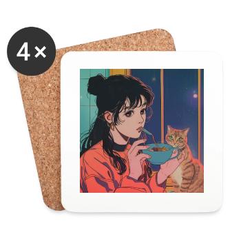 80er Jahre Anime Mädchen beruhigender hochwertiger Modedruck - Untersetzer (4er-Set) - Weiß - Vorne