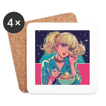 80er Jahre Anime Mädchen beruhigender hochwertiger Modedruck - Untersetzer (4er-Set) - Weiß - Vorne