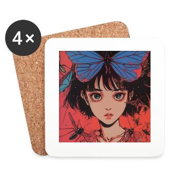 Impression de mode de haute qualité de fille anime des années 80 - Dessous de verre (lot de 4) - blanc - Devant