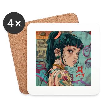 80s anime girl calming high quality fashion print - Coasters (set of 4) - white - Front