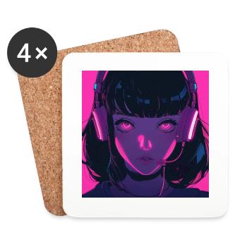80er Jahre Anime Mädchen beruhigender hochwertiger Modedruck - Untersetzer (4er-Set) - Weiß - Vorne