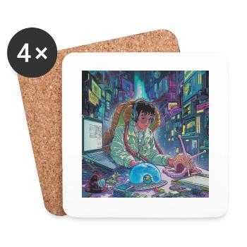 80s anime teen calming high quality fashion print - Coasters (set of 4) - white - Front