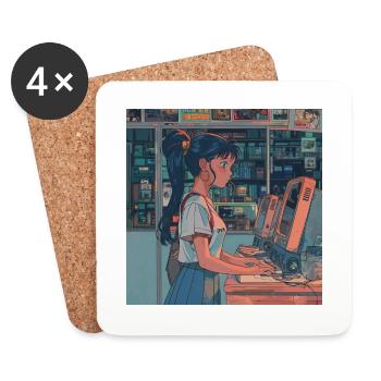80s anime teen calming high quality fashion print - Coasters (set of 4) - white - Front