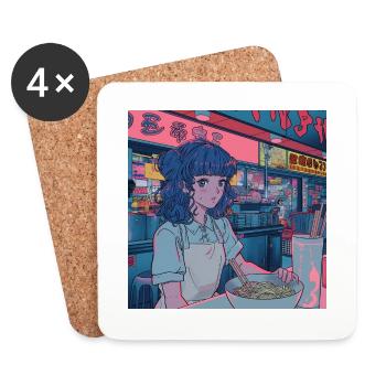 80er Jahre Anime Teen Beruhigender Hochwertiger Modedruck - Untersetzer (4er-Set) - Weiß - Vorne