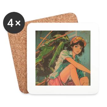 Anime des années 80 Anime Teen Calmant Impression de mode de haute qualité - Dessous de verre (lot de 4) - blanc - Devant