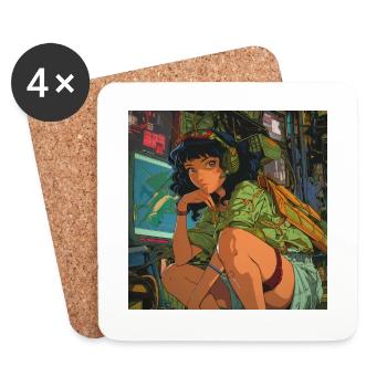 Anime des années 80 Anime Teen Calmant Impression de mode de haute qualité - Dessous de verre (lot de 4) - blanc - Devant