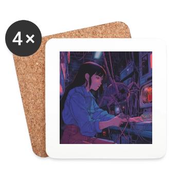 80s anime teen calming high quality fashion print - Coasters (set of 4) - white - Front