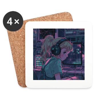 80s anime teen calming high quality fashion print - Coasters (set of 4) - white - Front
