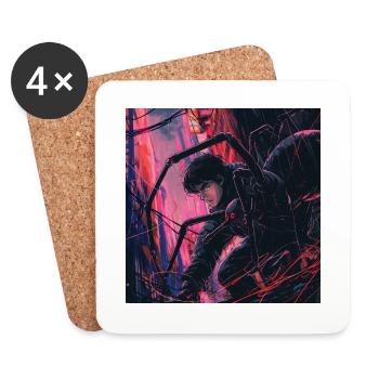 80s anime teen calming high quality fashion print - Coasters (set of 4) - white - Front