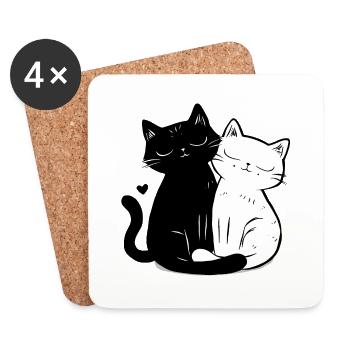 Black and White Katzen Paar - Verliebte Katzen - Untersetzer (4er-Set) - Weiß - Vorne