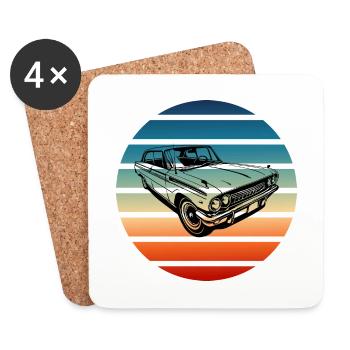 Retro Classic Car with Gradient Sunset - Coasters (set of 4) - white - Front