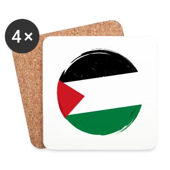 Drapeau de la Palestine rond _ Flag round in shape - Dessous de verre (lot de 4) - blanc - Devant