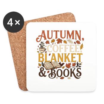 Herbst Vibes – Autumn, Coffee, Blanket & Books Pre - Untersetzer (4er-Set) - Weiß - Vorne