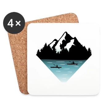 Kayakers, Forrest and Mountains - Canoeing - Dessous de verre (lot de 4) - blanc - Devant