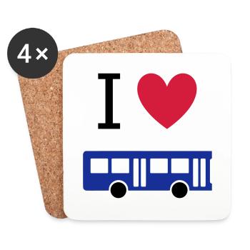 ★ Designfarben änderbar ★ Ich liebe Busse - Untersetzer (4er-Set) - Weiß - Vorne
