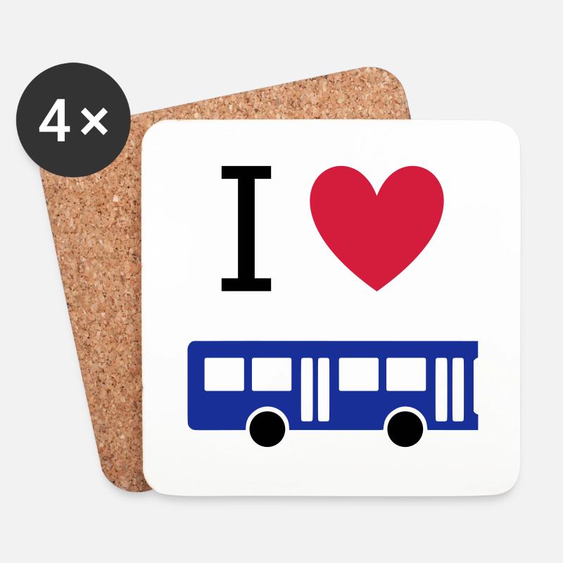 ★ Designfarben änderbar ★ Ich liebe Busse - Untersetzer (4er-Set) - Weiß