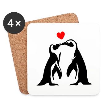 Pinguin - Paar mit Herz, Liebe - Untersetzer (4er-Set) - Weiß - Vorne